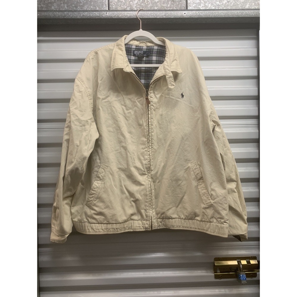 Polo Ralph Lauren Golf Plaid Lined Zip Up Jacket Men's Large Beige 2XL